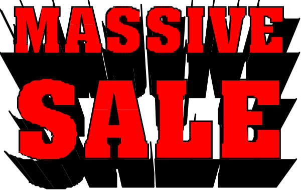 The image shows a red banner with white text that reads "MASSIVE SALE" against an indistinct background.