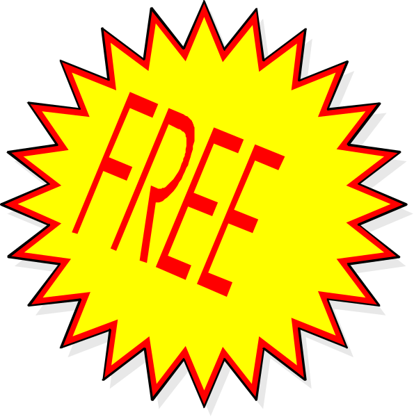 The image shows a graphic with two signs: on top there's an explosion effect signifying "FREE," below it is another smaller text that says "free."