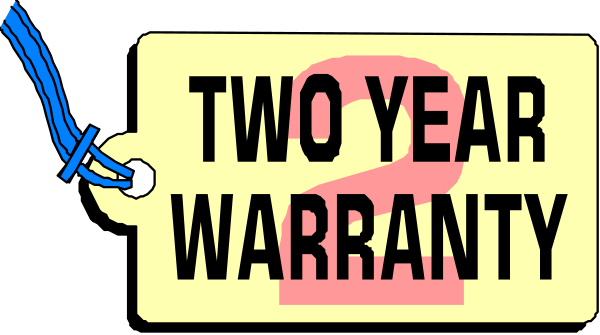 The image shows a two year warranty tag with text that reads "TWO YEAR WARRANTY" on it.