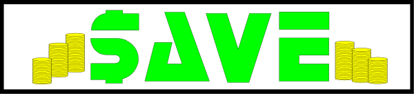 The image shows a banner with text that reads "SAVE" on it along with an illustration of money bags beneath the word save.