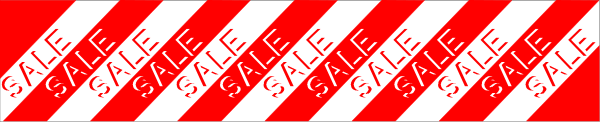 The image shows a red ribbon with white text on it that reads "SALE" repeated multiple times across its length in various orientations; there is no other content visible within this small clip-art frame, which focuses solely on the ribbon and its message of sale promotion.
