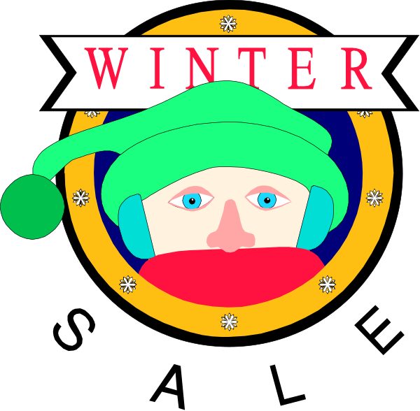 The image features a cartoon depiction of winter with text that reads "WINTER" at top center against an icy blue background. Below this is a stylized illustration of a person wearing goggles and a red scarf, peeking out from behind what appears to be snowflakes or stars in the upper right corner. The character has green hair with white highlights on either side, resembling elf ears atop their head. They are smiling broadly while looking directly ahead towards the viewer. In front of this figure is a circular emblem that includes an illustr