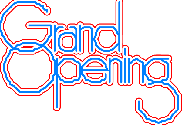 The image shows a logo with text that reads "GRAND OPENING" at the top of it followed by an ampersand symbol & then below is another line of text reading "Grand Opening."