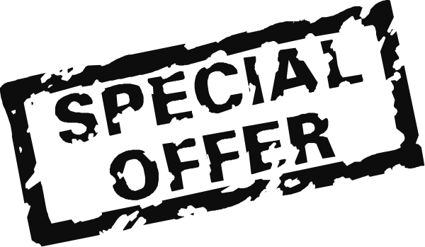 The image shows a black stamp with white text that reads "SPECIAL OFFER" on it against an indistinct background.