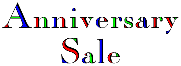 The image shows a text that reads "Anniversary Sale" with colorful letters on top of it.