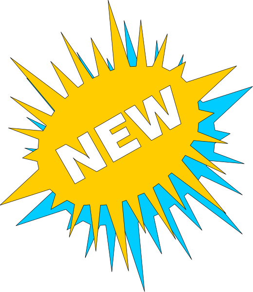 The image shows a graphic with an explosion effect centered around text that reads "NEW."