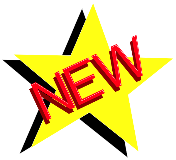 The image shows a star with text that reads "NEW" on it against a black background.