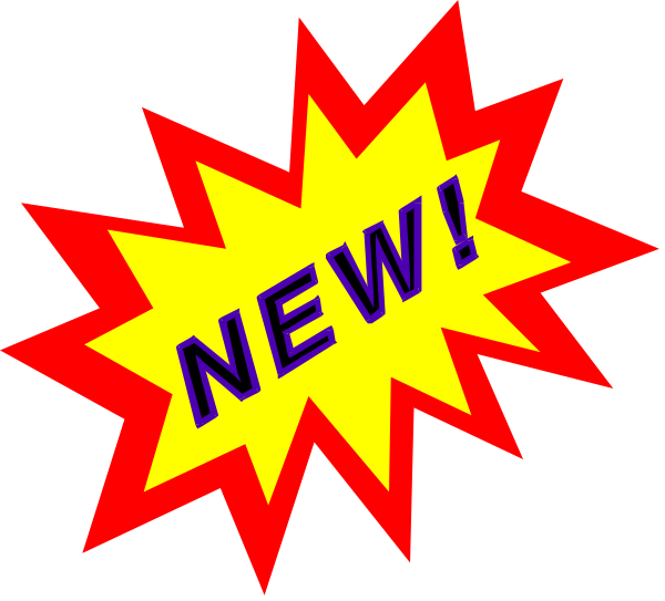 The image shows a graphic of an explosion with text that reads "NEW" on it against a black background.