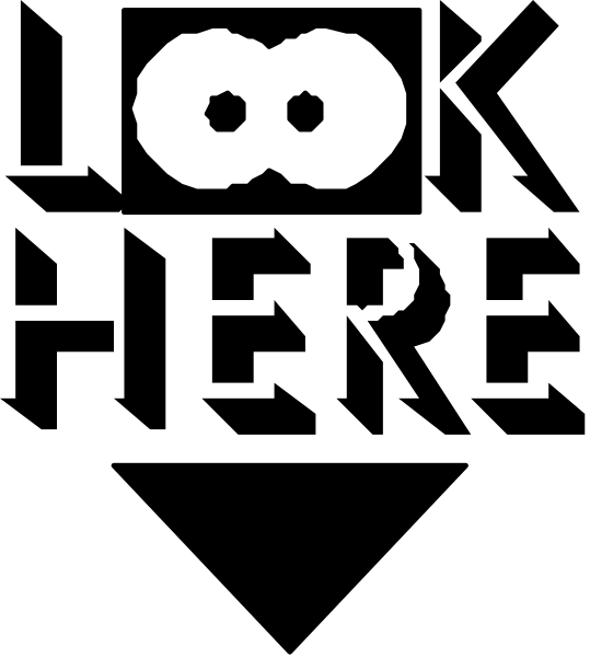 The image shows a black square with an eye peeking out from behind it on its right side.