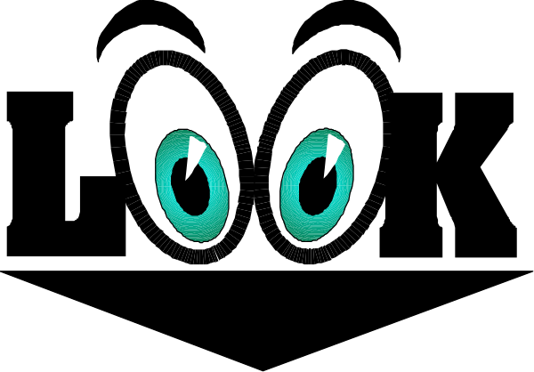 The image shows a black silhouette of an animal with two large eyes looking upwards towards something out of frame.