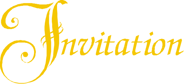 The image shows a black banner with white text that reads "Invitation" at an angle above it on top of what appears to be a gray background.