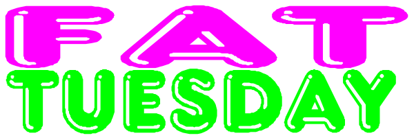 The text "FAT TUESDAY" with a pink background on top of an illustration that appears to be from a video game featuring characters in colorful costumes participating in what looks like a party scene, possibly indicating this is related to Fat Tuesday celebrations or events associated with the day.
