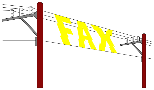 The image shows a black sign with white text that reads "FAX" on it against an otherwise dark background.