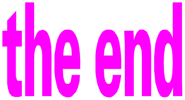 The image shows a pink text overlay on top of an illustration that says "the end."