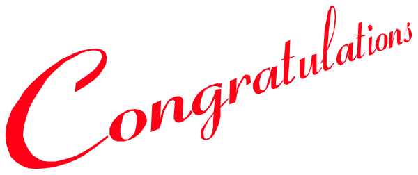 The image shows a congratulations banner with red text on it that says "Congratulations" at top left corner of an otherwise gray background.