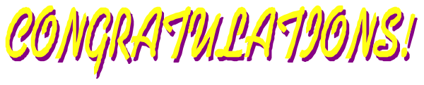 The text "Congratulations" with a purple background on top of an orange rectangle is displayed over what appears to be a gray surface in this small clip-art image.