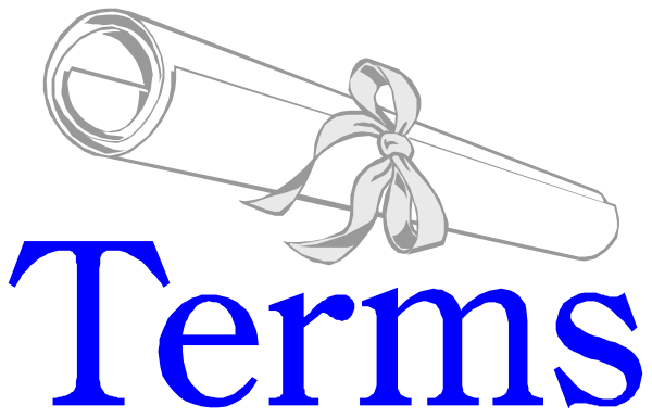 The image shows a roll of parchment with a ribbon tied around it on top, symbolizing an official document such as terms & conditions; there is no text present in this clip-art illustration.