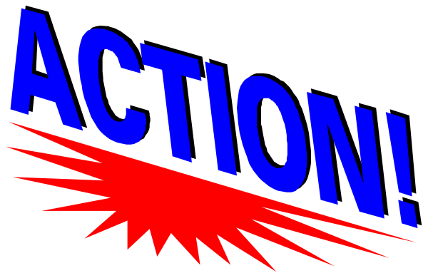The image shows a graphic with text that reads "ACTION" at the top right corner of an explosion effect.