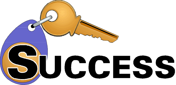 The image shows a graphic with two keys connected by an orange ribbon symbolizing success, placed above text that reads "SUCCESS."