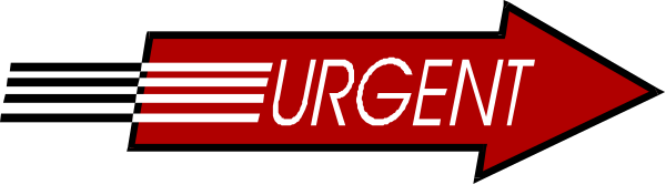 The image shows a red arrow pointing to an emergency sign with white text that reads "URGENT."