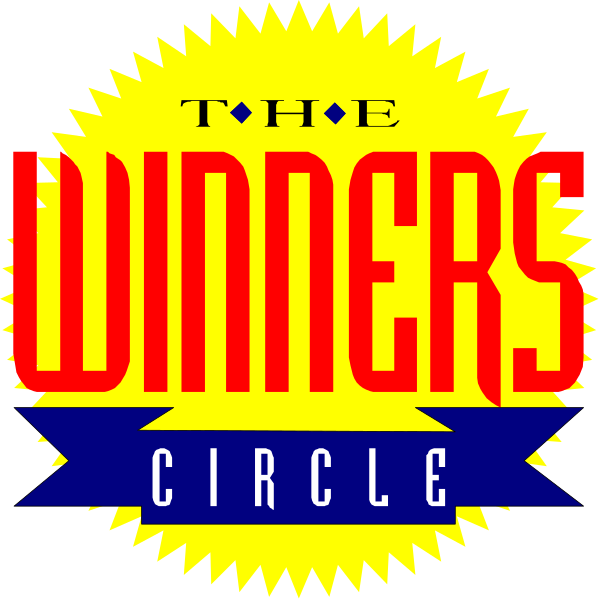 The logo of "The Winners Circle" with a yellow border around it on black background.