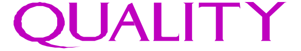 The image shows a logo with text that reads "QUALITY" on it against an abstract background.