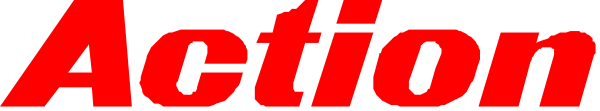 The image shows a red banner with white text that reads "ACTION" against an indistinct background.