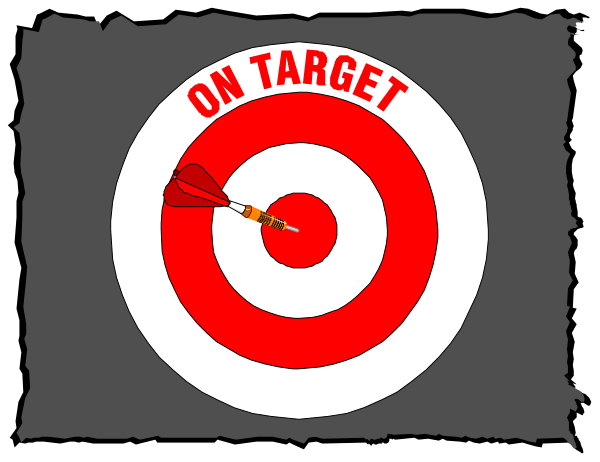 The image shows a stylized graphic with an arrow pointing to it that reads "ON TARGET" above a bullseye target symbolizing accuracy in aiming at something specific.