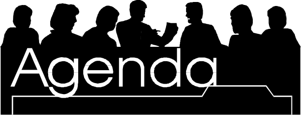 The image shows a logo with text that reads "AGENDA" on it against an abstract background.