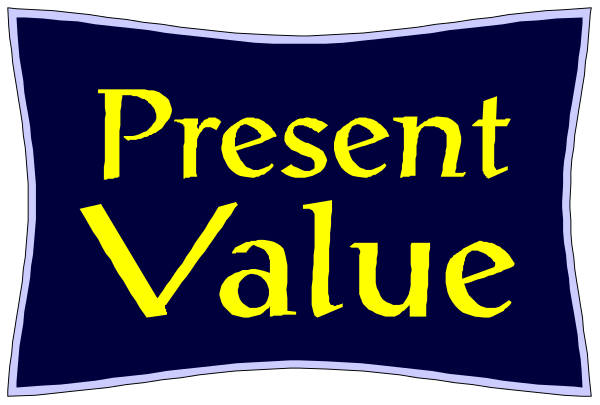 The image shows a banner with text that reads "PRESENT VALUE" on it against an indistinct background.