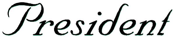 The image shows a logo with text that reads "PRESIDENT" on it against an abstract background.