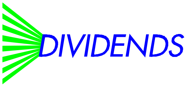 The image shows a logo with text that reads "DIVIDENDS" on it against an abstract background of green lines forming geometric shapes like triangles and rectangles.