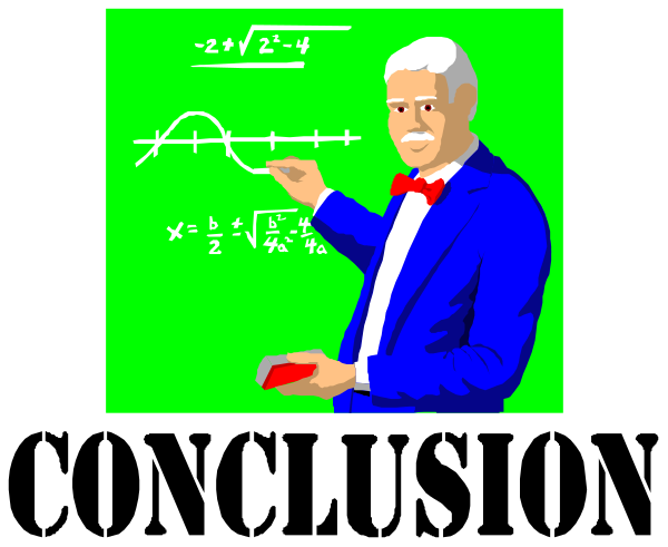 The image shows a cartoon of an animated man standing behind a chalkboard with mathematical equations on it; he is pointing to one equation in particular while wearing glasses.