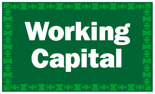 The image shows a banner with text that reads "WORKING CAPITAL" on it against an abstract background featuring geometric shapes in shades of green and blue.