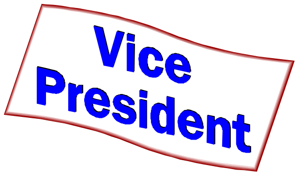 The image shows a banner with text that reads "VICE PRESIDENT" on it against an indistinct background.