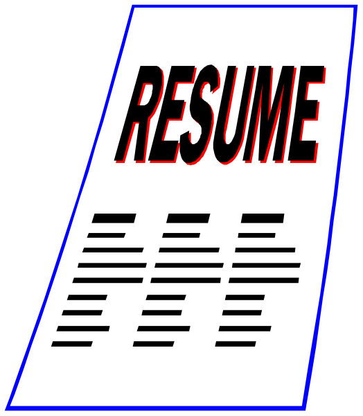 The image shows a piece of paper with text that reads "RESUME" at its top right corner against an indistinct background.