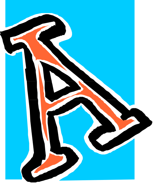 The image shows a stylized letter 'A' with an orange outline on top of what appears to be a blue background that resembles water.