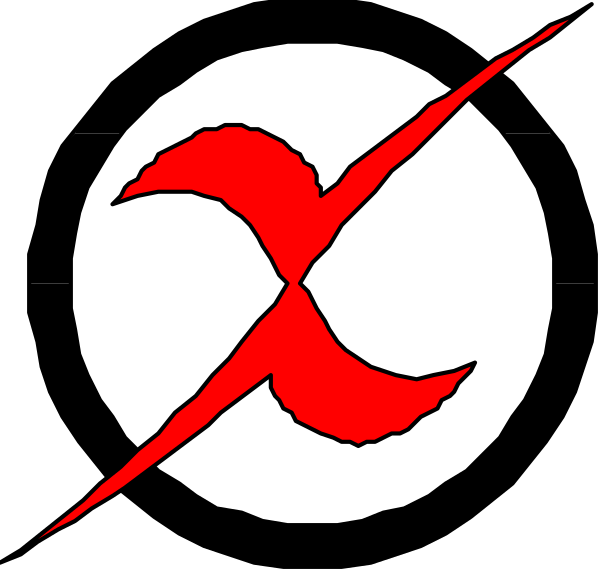 The image shows a red cross with an x through it on top of what appears to be a black background.