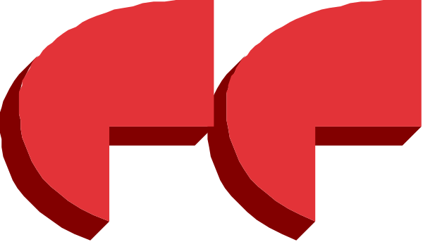 The image shows a red logo with two white speech bubbles connected by an arrow pointing to them from above.