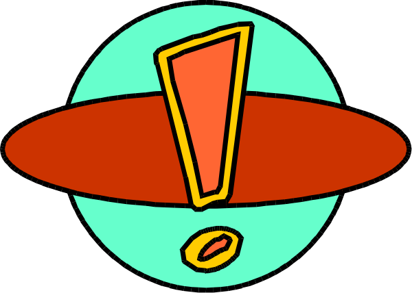 The image shows a cartoon of an exclamation mark with two red arrows pointing at it from either side; there is no text present in this clip-art illustration.