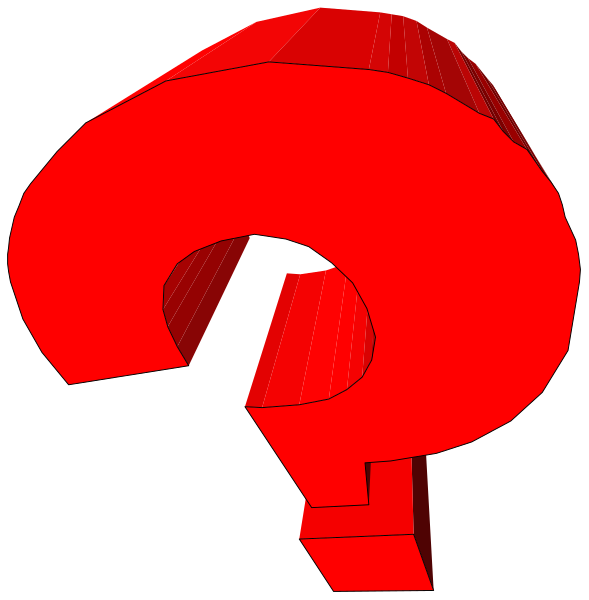 The image shows a red question mark symbol on top of another identical but flipped upside down version below it against a black background.
