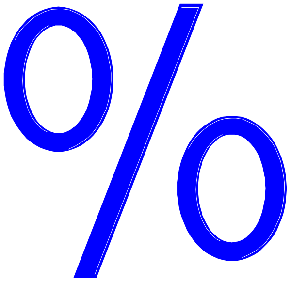The image shows a blue percentage sign with two percentages: 10% on top of it and an arrow pointing to zero below it. There is no text in this clip-art image. It appears that there might be some sort of symbolic representation or concept being conveyed, but without additional context, the specific meaning remains unclear. The setting seems abstract as there are no objects, people, animals, actions, or a clear background to describe beyond what has been described already.