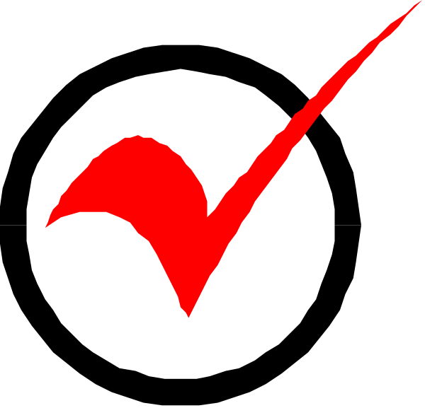 The image shows a red checkmark with an arrow pointing to it on a black background.