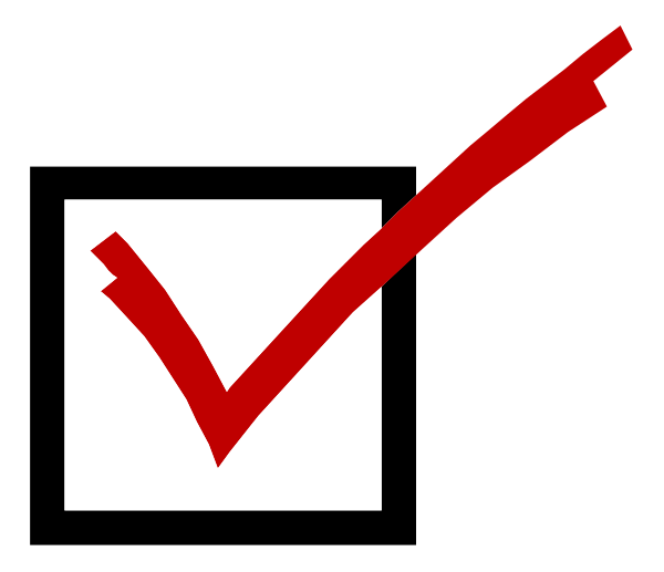The image shows a checkmark with an "X" through it on top of what appears to be a ballot box icon against a black background.