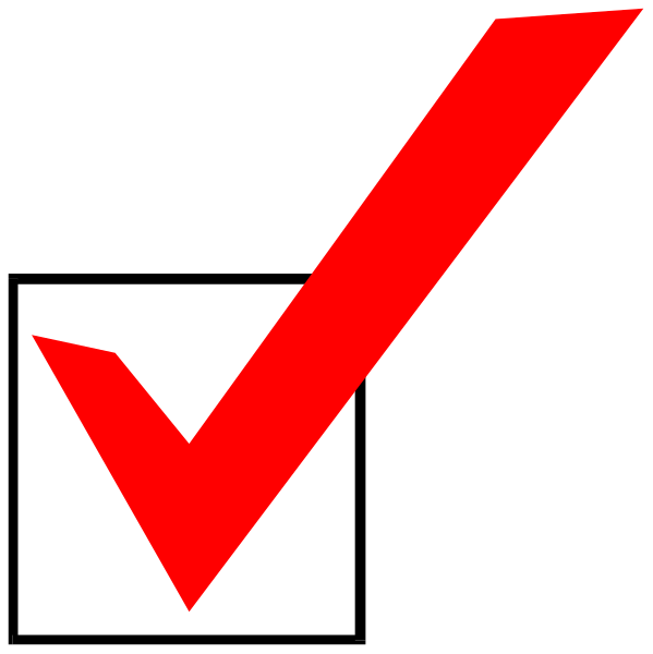 The image shows a red checkmark on a black background with no additional details visible within it.