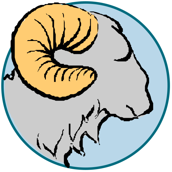 The image features a cartoon depiction of two rams' heads with curved horns facing each other on either side against an aqua background; between them is a stylized globe showing landmasses and water bodies, suggesting Earth from space perspective.