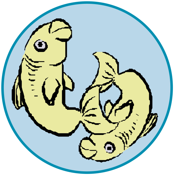 The image shows two cartoon fish swimming together with a playful interaction between them; there is no text present within this clip-art illustration.