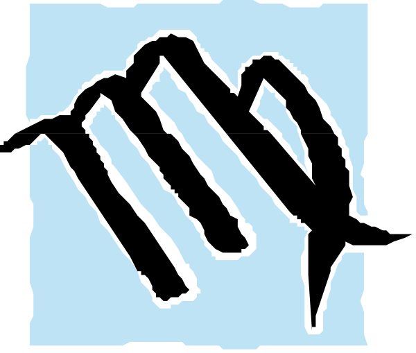 The image shows a black and white logo with stylized text that appears to be an abstract design resembling a letter 'M'.