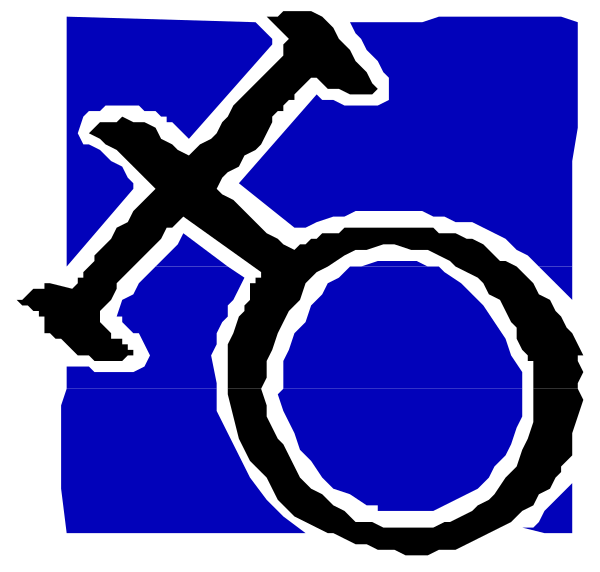 The image shows a blue square with white text that reads "LGBTQ" at top left corner, followed by an icon of two overlapping male symbols in black on right side; below them is another symbol resembling female genitalia also rendered in black within a circle.