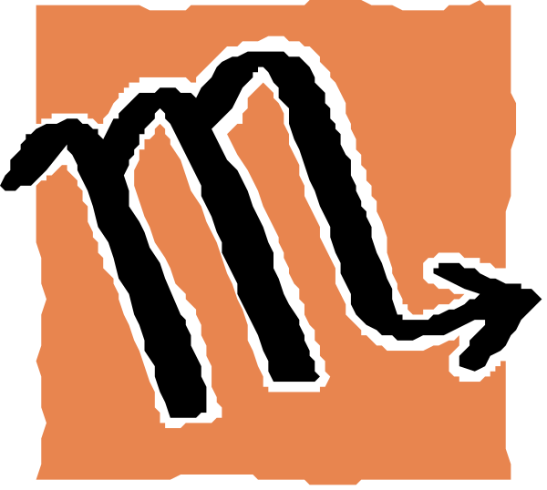 The image shows a black and white logo with an abstract design that resembles musical notes on top of each other against a red background at the bottom right corner.